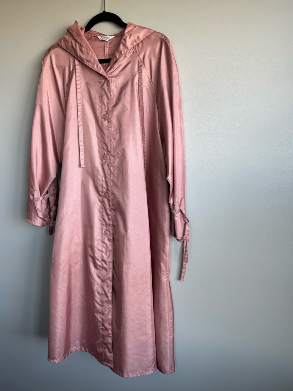 Beautiful Vintage Alorna Pink Hooded Belted Rain Trench Coat Women’s 11/12 - Picture 2 of 11
